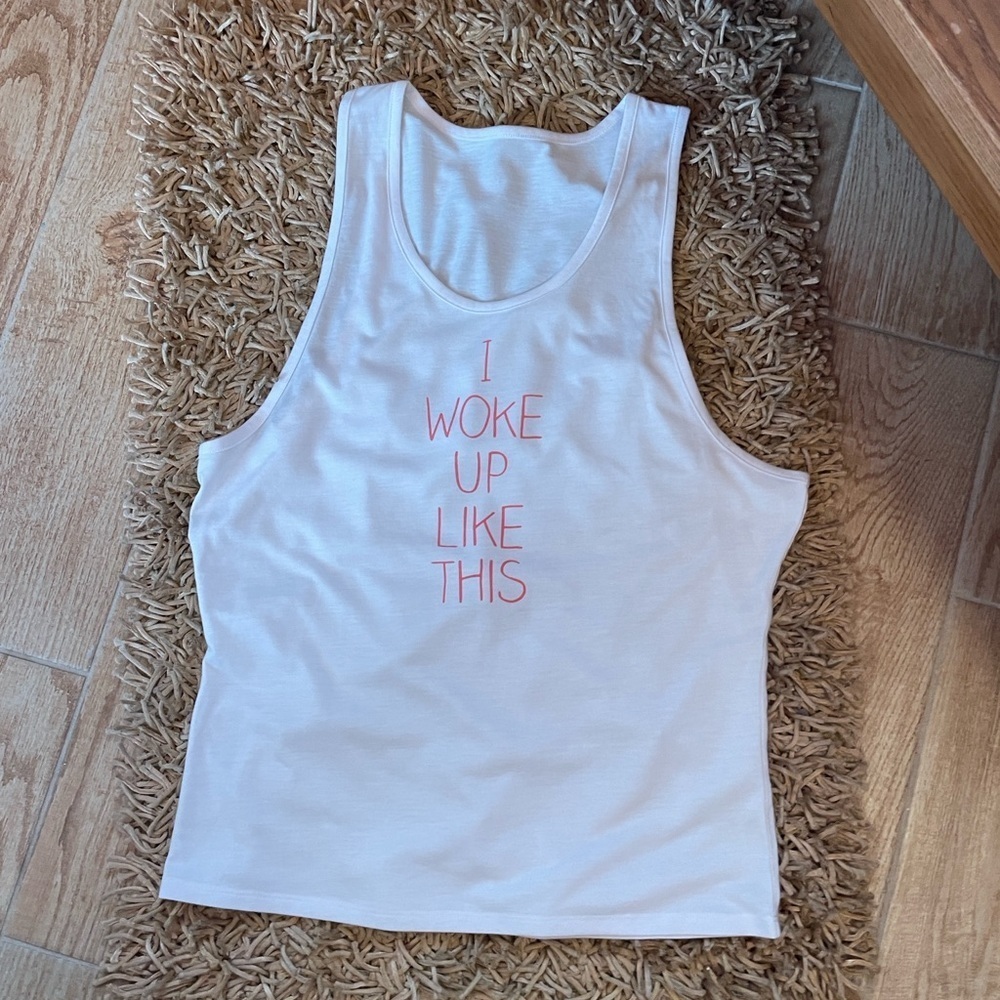 White Tank Top with Pink Text